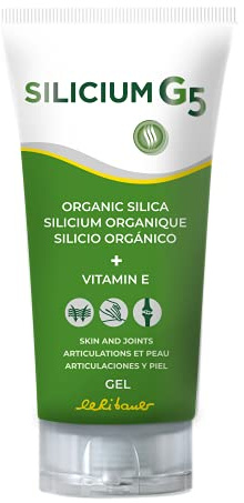 Silicium G5 Gel. Silizium Gel mit Vitamin E regt die Zellen an, Kollagen zu produzieren. Body-Gel für Schmerzen in Gelenken, Muskeln und Knochen, regeneriert und strafft die Haut. 150 ml.