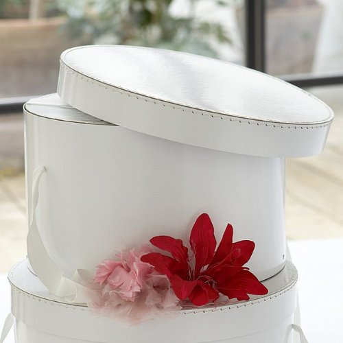 Boîte de rangement ronde pour chapeaux en carton blanc avec ruban blanc