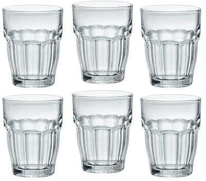 Bormioli Rocco Rock Bar 2.25 oz. Shot Stackable Tempered Beverage Glasses for Cold Drinks, Water, and Cocktails, Set of 6, Clear