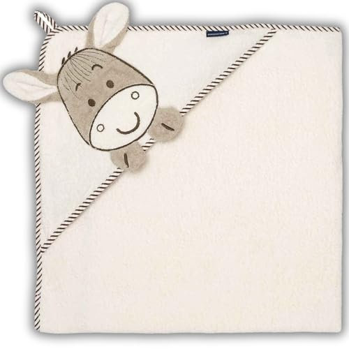 Morgenstern Kapuzenhandtuch Kinder Baby 100 x 100 cm Mädchen & Jungen 100% Baumwolle Frottee Oeko-TEX® Handtuch Badetuch Badehandtuch Esel