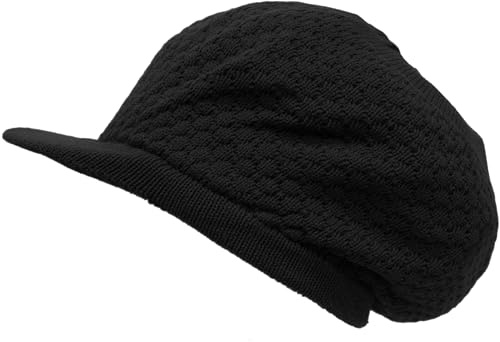 Shoe String King Men's Rasta Dread Knit Tam Hat - Dreadlocks Cap One Size Large Round Solid Black, with Brim