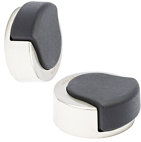 WAGNER Design-Wand- und Boden Türstopper SCREW - Durchmesser Ø 38 x 40 x 15 mm, Zinkdruckguss in Edelstahl-Optik gebürstet, thermoplastischer Kautschuk, schwarz - 15514811