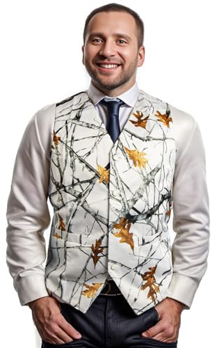 GSQWAHS Camo Vest for Men - White, L - Classic Fit, V-Neck, Button Closure, Hunting, Fishing, Outdoor Parties, Wedding Grooms, Men's Gift