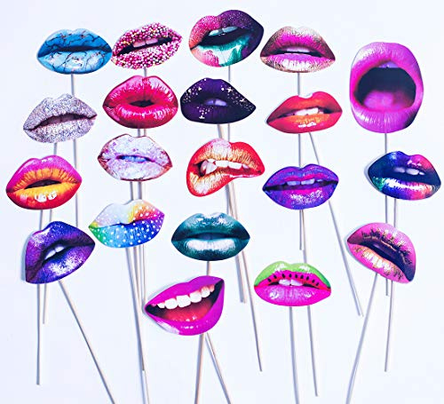 YIRANFANTASY PSDJ-003 20 PCS Photo Booth Props Funny Colorful Sexy Lips Mouth Accessories DIY Kit for Party Wedding Chiristmas Birthday Reunions Halloween Graduation Festivals