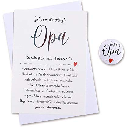 FEENSTAUB Du wirst Opa Karte, Schwangerschaft verkünden Babyankündigung, Opa Karte mit Aufgaben und Button, Baby Verkünden, Schwangerschaft Verkündung, Baby Überraschung, Großeltern verkünden