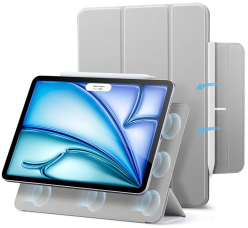 ESR für iPad Air 11 Zoll 2025 Hülle M3/M2, iPad Air 7/6/5/4 Hülle (2024/2022/2020) Starke Magnetbefestigung, Trifold Ständerhülle, unterstützt Pencil Pro/USB-C, automatisches Ruhen/Wecken, Grau