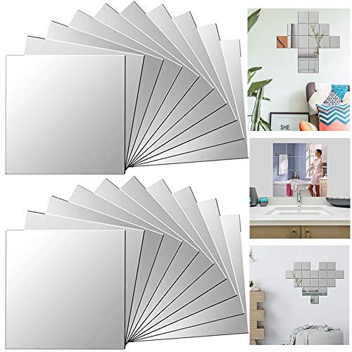 Xinlie Acrílico Espejo Decorativo Pegatinas de Pared de la Pluma Espejo Pared Adhesivo Espejos de Pared Adhesivo 3D Pegatinas de Pared Calcomanías Espejos Decorativos Arte Mural Pared (20 Piezas)