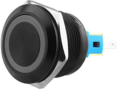 Larcele 22mm Interruttori a Pulsante con 12V Indicatore,DIY Impermeabile Autobloccante Interruttore Metallo, 1NO1NC Guscio in Nero Metallo,1 Pezzi JSANKG-24 (Autobloccante,Luz Rosso)
