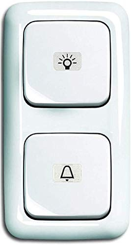 Busch-Jaeger (Original) Klingel&Lichtschalter Set, Glocken-& Klingel Symbol permanent beleuchtet-Taster 2020 USGL (Klingel) und Wechselschalter 2000/6 USGL (Wippe für Licht an/aus) alpinweiß Reflex SI