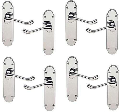 Golden Grace Epsom Victorian Scroll Door Handles, Polished Chrome, 4 Pairs | Includes spindle and matching screws for quick installation, featuring a metal backplate measuring approx 168mm x 40mm.