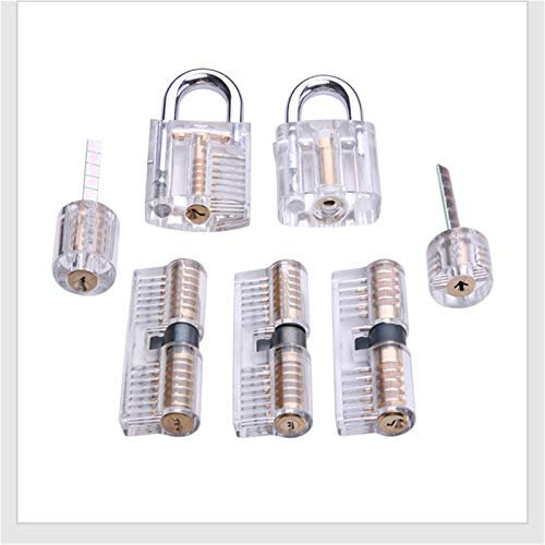 Juego De GanzúAs Locksmith Tools con combinación de bloqueo transparente Clave rota azul Eliminar la herramienta de selección, Lock Prett Pick Set Ganzuas (Color : 7pcs Locks)