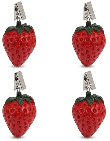 MIK funshopping 4er Set Tischdeckenbeschwerer mit Klemmkraft - Tischdecken-Gewichte - Ideal für den gedeckten Tisch (Erdbeeren)