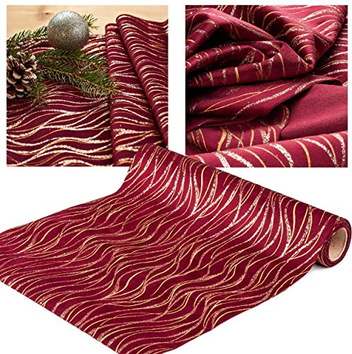 alles-meine.de GmbH Tischläufer/Tischdecke - Samt - rot & Gold - Glitzer - 1 Rolle - 28 cm x 150 cm - Weihnachten - Deko Stoff - Dekostoff - Metall - festlich Weihnachtsdeko Pl..