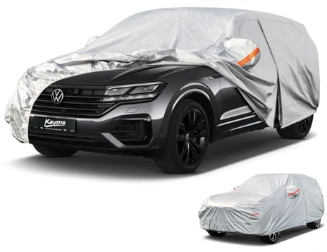 kayme 6 Schichten Autoabdeckung Wasserdicht Atmungsaktiv Passend für VW Touareg (2018-2024), Vollgarage Autoplane für Regen Sonne Staub Schutz mit Baumwollfutter Frostschutz.(3-7 Tage liefern)