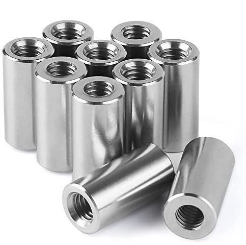 pouilzx Pack of 10 - M6 Round Connector Nuts, 304 Stainless Steel Coupling Nut 25mm/ 1 inch Length Outside Diameter10mm / 0.39 inch