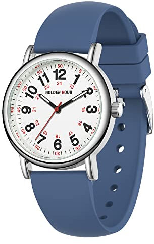 GOLDEN HOUR Montre D'infirmière étanche pour Professionnels de la Médecine, étudiants, Femmes et Hommes – Cadran Lumineux Facile à Lire, 24 Heures avec Aiguille des Secondes
