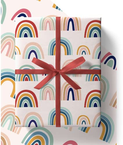 4 x Rainbow Wrapping Paper - HUGE 43% BIGGER [84cm x 60cm] Premium Eco Gift Wrap for Easter, Birthday, New Baby, Christening, Kids, Boys, Girls, Teachers, Men and Women (4 Sheets & 4 Tags)