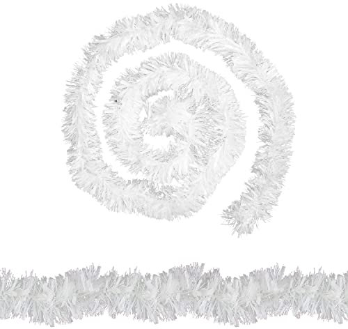 WedDecor 6ft White Christmas Tinsel Garland for Tree Decorations, Chunky Tinsel Garland for Home Xmas Events, Party Supplies, Pack of 1