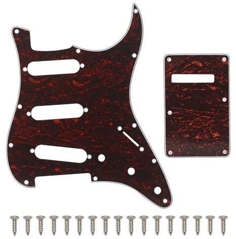 SAPHUE SSS 11 Holes Strat Electric Guitar Pickguard and BackPlate Set for Fender US/Mexico Made Standard Stratocaster Modern Style Guitar Parts (3Ply Red Tortoise)