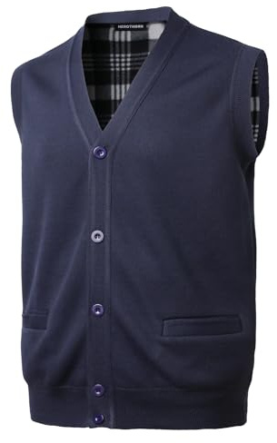 Herothorn Men's V-Neck Gilet Sweater Vest Waistcoat Fine Knit Sleeveless Cardigans Gentleman Fleece Lined Knitwear Tank Tops with Buttons