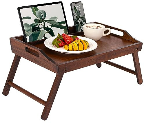 ROSSIE HOME Bambu trä sängbricka, knäskrivbord med telefonhållare – passar upp till 15,6 tums bärbara datorer och de flesta surfplattor – Java – stil nr. 78002, Medium