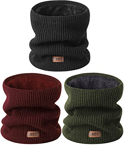 MSDC Schal Herren Winter 3 Stück, Halswärmer Schlauchschal Damen Thermal Dick Warm mit Fleece Gefüttert Kaltes Wetter, Loop Halsschlauch Halstuch Ski-Gesichtsmaskenabdeckung（Oliv,Schwarz,Burgund）