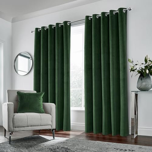 Enhanced Living Hampton Premium Velvet Green Blackout Curtains for Bedroom - 46x54 inch (117x137 cm) Supersoft Eyelet Curtains for Living Room - 2 x Curtain Panels