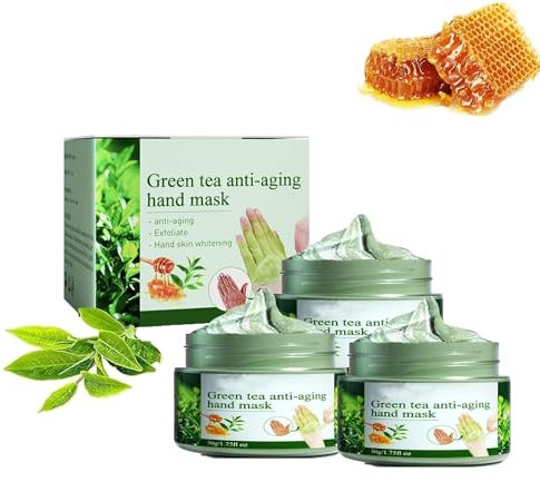 Handmaske Grüner Tee Peel Off Handwachs, Grüner Tee Reparatur Handmaske, Grüner Tee Falten Handmasken Feuchtigkeitsspendend, Nagelhautmembran Reparatur Lock Wasser Handcreme Handmaske (3 Stück)