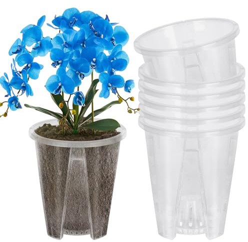Mineup 6 st orkidékrukor, 14 cm plastorkidéer blomkrukor, klara orkidékrukor med dräneringshål, orkidékruka transparent, orkidéer ytterkruka för inomhus utomhus trädgård balkong