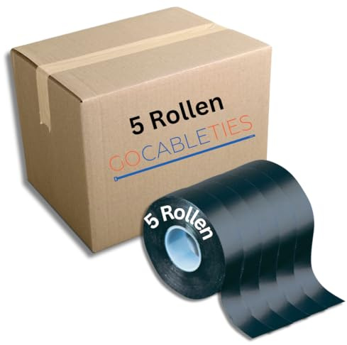 GOCABLETIES Isolierband Schwarz 19 mm x 5 m 5 Rollen | Strapazierfähig, selbstklebend, PVC, zum Schutz und Reparieren von Kabeln