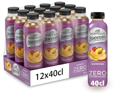 San Benedetto Succoso Zero alla macedonia 12x400ml. Bevanda a base di frutta leggera e dissetante in Acqua Minerale Naturale, zero zuccheri aggiunti e pochissime calorie