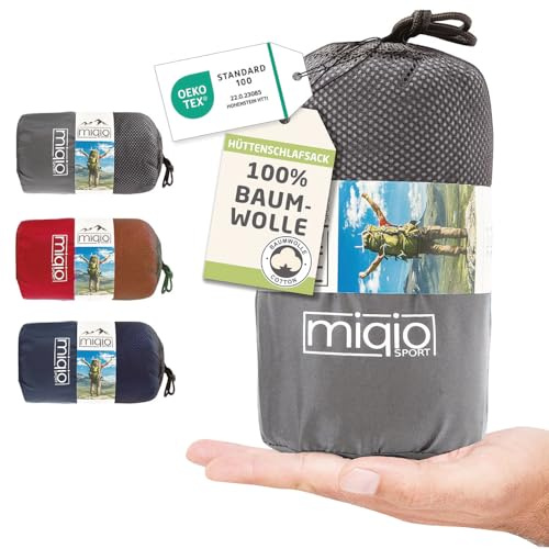 MIQIO® 2-in-1 Cotton Sleeping Bag with Full Zip: Couplable Travel Sleeping Bag and XL Travel Blanket - Summer, Grey, Right