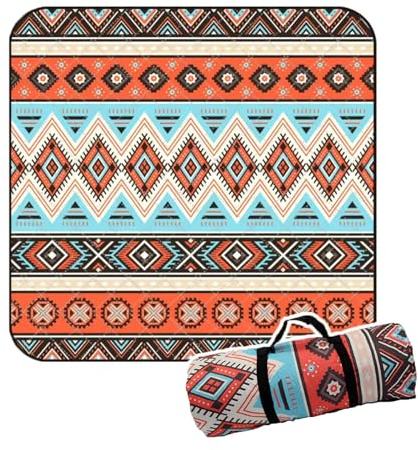 IOPJLK Picknickdecke 200x200 cm, Vintage Orange Muster Wasserdicht Sandfrei Picknick Teppich, XXL Familiengröße Outdoor Decke für Camping Strand Picknick