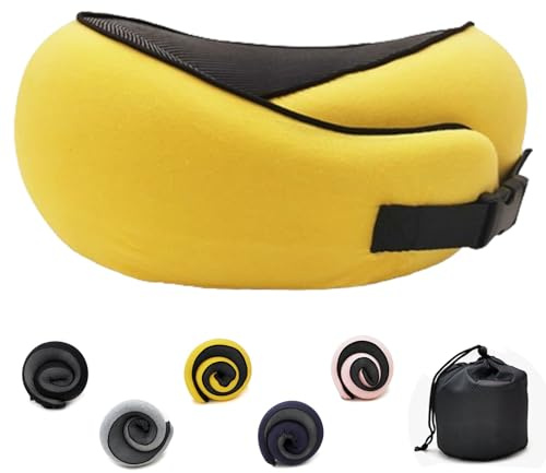 Three-piece Adjustable Travel Neck Pillow Made of Memory Foam Cotton Neck Support Pillow, Foldable U-shaped Snap Neck Pillow, Practical Ergonomic Travel Pillow,Yellow (card deduction)