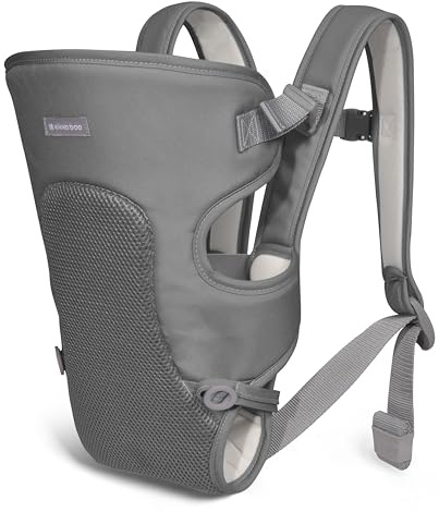 KikkaBoo Mochila Portabebes Ergonomica MYRA, Portabebe y Porteo Bebe, Marsupio Bebe, Correas Anchas y Ajustables, Manos Libres, 3 Posiciones, hasta 9 kg, Ligera y de Malla Transpirable, Gris