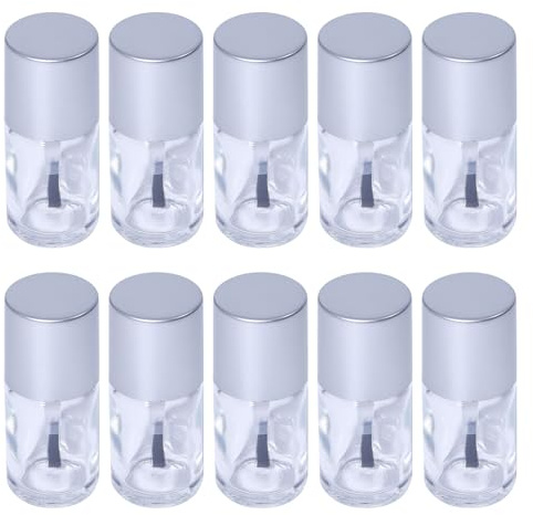 CHGCRAFT 10pcs 15ml Empty Nail Polish Bottles with Silver Lid and Soft Brush, Glass Material, Reusable, Perfect for Nail Art, Sample Storage, Travel, Creative Activities