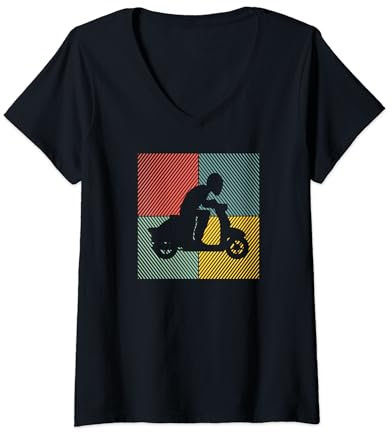Damen Rollerfahrer Mofa Moped Scooter-Fahrer Motorroller T-Shirt mit V-Ausschnitt