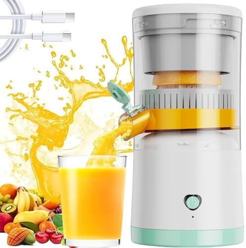 Multi-Functional Portable Juice Squeezer, Electric Juicer Rechargeable, Portable Orange Juice Squeezer, for Orange, Lemon, Citrus, Grapefruit, Apples (Green,3.7)