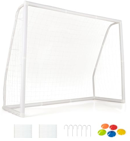 LIFEZEAL Fussballtor, Fussballtore für Garten Kinder, Torwand mit Fußballnetz, Fussball Trainingszubehör für Innen und Außen, Fußball Tor für Hinterhof Fußballtraining, 245 x 90 x 182 cm