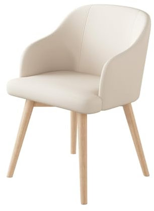 LEIYTFE Moderner Akzentstuhl Leder Armlehnstuhl Mit Holzbeinen,Esszimmer Küchenstuhl Verhandlungsstuhl Schminkstuhl Für Erwachsene,Student Reading Chair Gepolsterter Sitz(White)