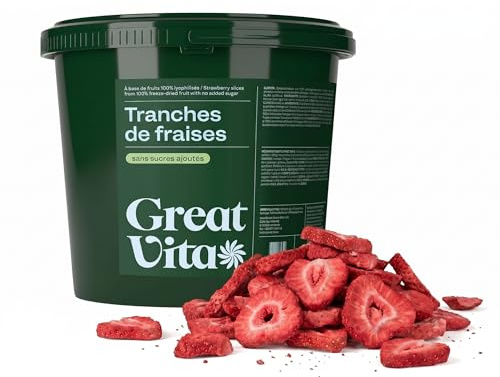 GreatVita Fresas liofilizadas 400 g - Rodajas crujientes de fresa sin azúcares añadidos - Fruta liofilizada - Fresas liofilizadas