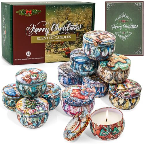 12 Packs Scented Candles, Christmas Scented Candle Gifts for Women, Long Burning 240Hours Aromatherapy Soy Candle Set for Stress Relief, Christmas Gifts for Mom, Wife, Grandma, Girlfriend