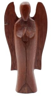 Brillibrum Design Teakholz Schutzengel Glücksbringer Handgemachte Engel Figur Holzengel betend Talisman Taufe Trauer (Dunkel, Klein:20x10,5x4,0cm)