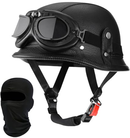 Beyswage Mezzo Casco Casco Scooter Fodera Rimovibile Casco Elmetto Moto Omologato ECE Casco Retro Casco Aperto Scooter Casco Nero Casco Vintage Scodella Casco Uomo Donna Adulti