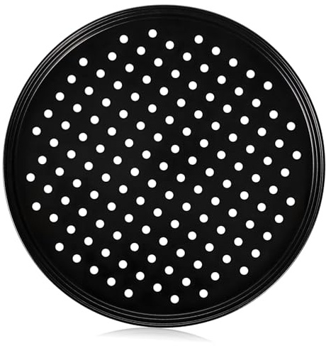 OKUMEYR Plaque À Pizza Ronde Robuste En Acier Carbone Avec Trous De 32 Cm De Diamètre Plaque De Cuisson À Pizza Ronde Répartition Uniforme De La Chaleur Antiadhésive