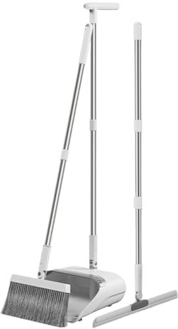 Ensemble pelle à poussière et balayette à long manche, balai et pelle à poussière, pelle à poussière domestique avec poignée de 137,2 cm, design compact et peu encombrant pour le nettoyage et le
