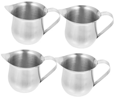 OFFSCH Pichet à Crème En Acier Inoxydable 4 Pièces 90 Ml Petit Pichet à Expresso Bec Verseur Pour Café Mesure Poignée Usage Barista