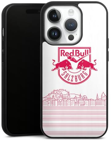 Holz Case kompatibel mit Apple iPhone 14 Pro Walnuss Handyhülle Echtholz Hülle Eishockey Skyline EC Red Bull Salzburg