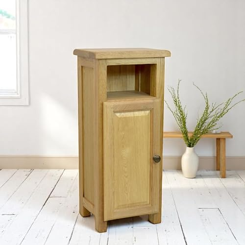 GROF Furniture Massiver Eiche Schrank Flur Wohnzimmer schmaler Schrank schmaler Schrank mit 1 Tür Holzkonsole Beistelltisch kleine Eiche Vitrine