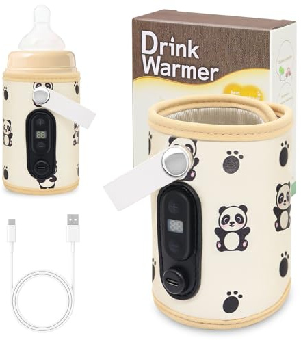 Herbst Flaschenwärmer Baby Unterwegs, Tragbarer Fläschchenwärmer Baby Kann erhitzt werden, Flaschenwärmer Unterwegs mit 5 Einstellbare Temperatur, Flaschenwärmer für Unterwegs Tragbarer(Panda)